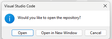 Dialog asking to open the repository